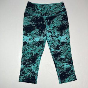 Nike Legendary Printed Training Capri Green Navy Blue Crop Legging Marble Size M